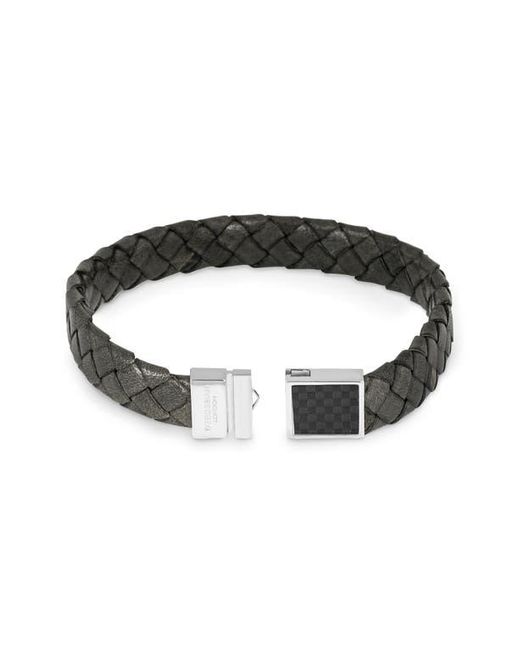 Tateossian Black Carbon Woven Leather Bracelet for men
