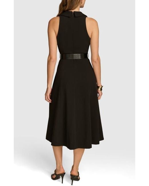 Donna Karan Black Sleeveless Belted A-Line Dress