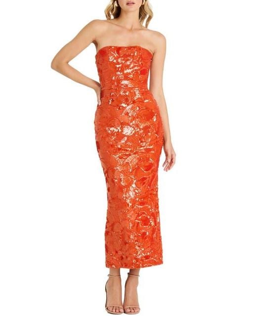 HELSI Red Leslie Pattern Sequin Strapless Gown