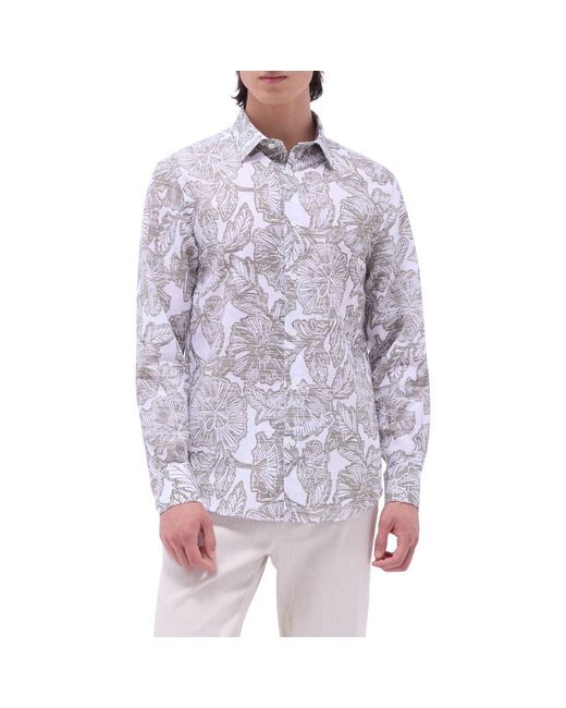 Bugatchi Purple Julian Shaped Fit Linen Blend Button-Up Shirt for men
