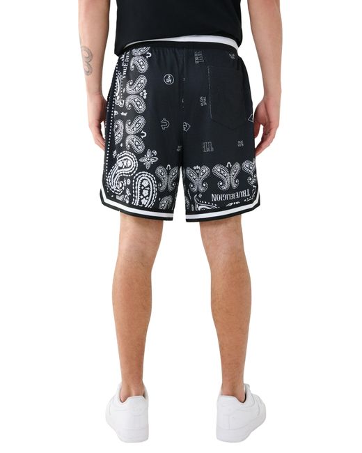 True Religion Black Bandana Print Mesh Shorts for men