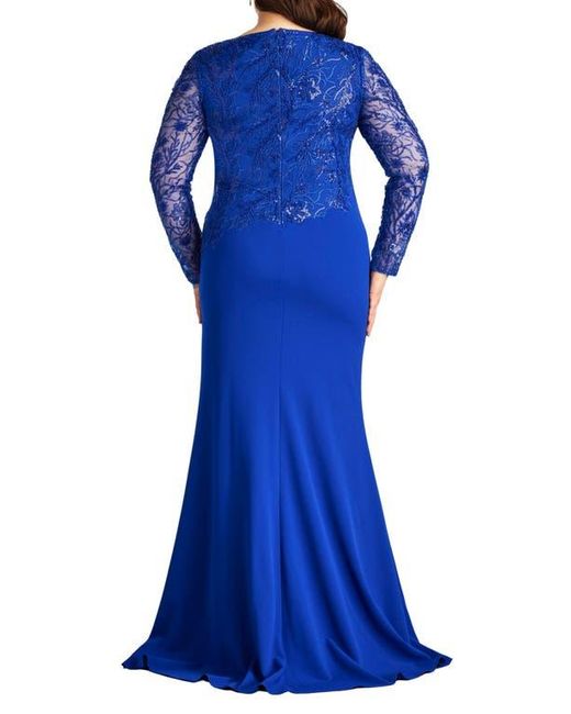 Tadashi Shoji Blue Sequin Floral Long Sleeve Gown