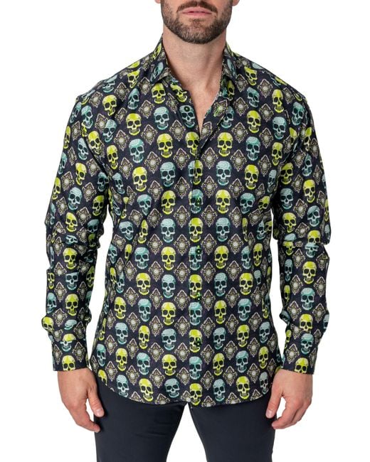 Maceoo Fibonacci Regular Fit Skull Buttonup Shirt in Green for Men Lyst