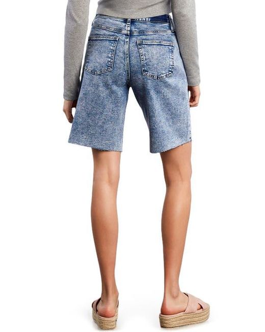 HINT OF BLU Blue Cool Summer Raw Hem Long Denim Shorts