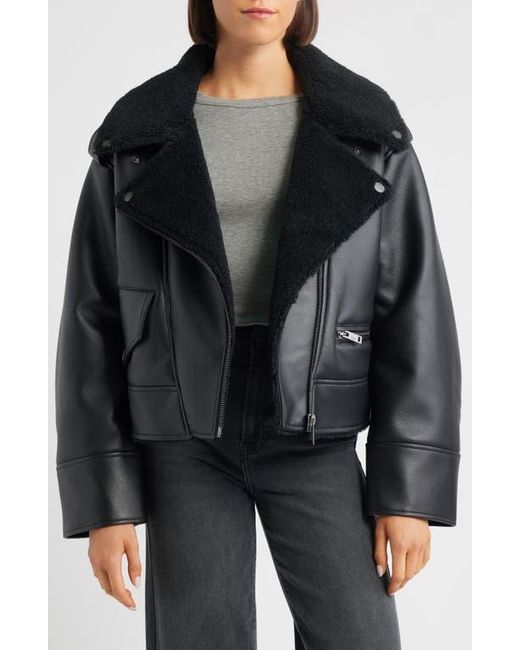 UGG Finnian Oversize Faux Leather & Luxefluff Moto Jacket in Black