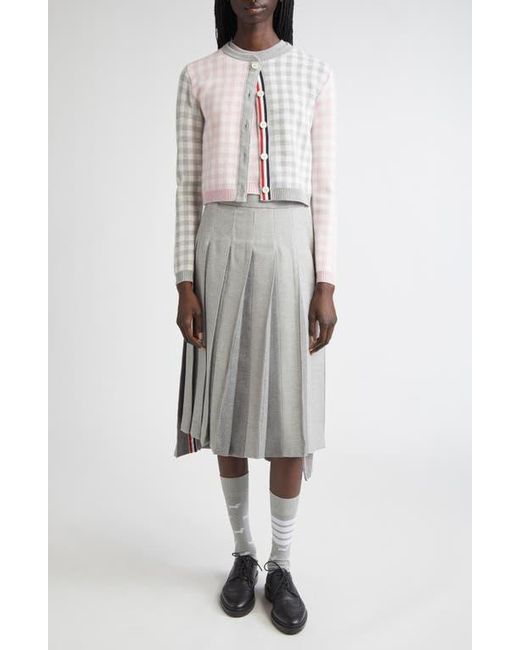Thom Browne Gray Fun-Mix Gingham Check Bird's Eye Wool Blend Cardigan