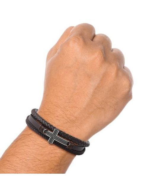 Lucky Brand Black Braided Leather Bracelet With Cross for men