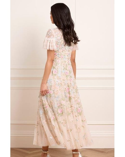 Needle & Thread Pink Antoinettes Floral Round Neck Midi Gown