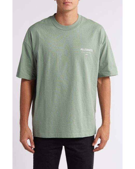 AllSaints Green Underground Oversize Organic Cotton Graphic T-shirt for men
