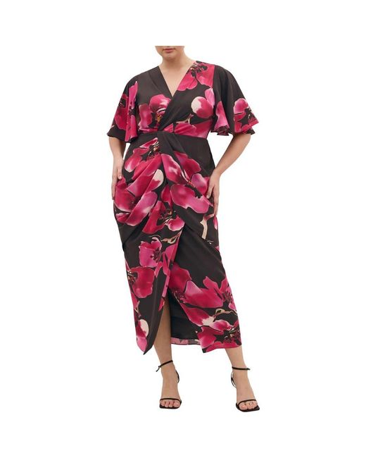 City Chic Braelynn Floral Flutter Sleeve Maxi Dress in Red | Lyst