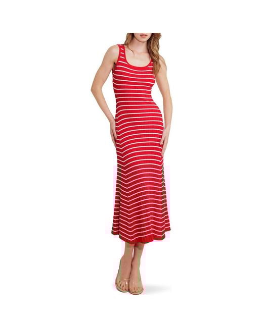 FREEMARKET Red Stripe Rib Midi Dress