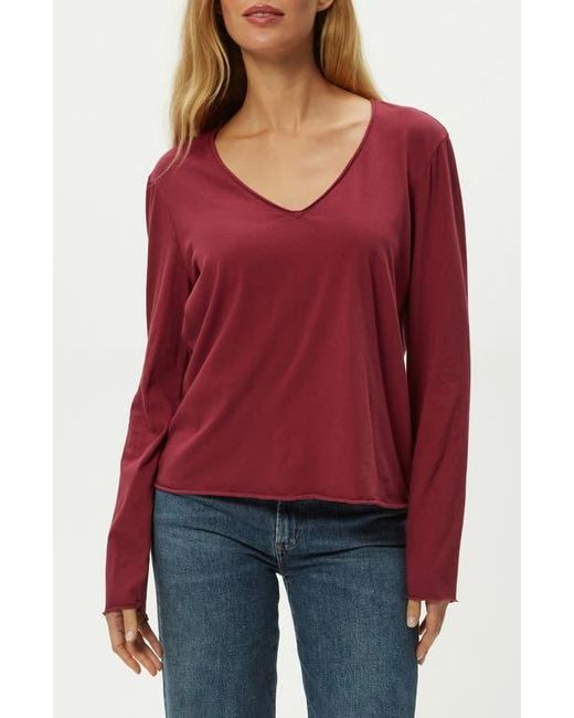 Michael Stars Red Kailee Long Sleeve V-Neck Cotton T-Shirt