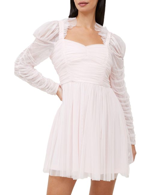 French Connection White Edrea Long Sleeve Tulle Dress