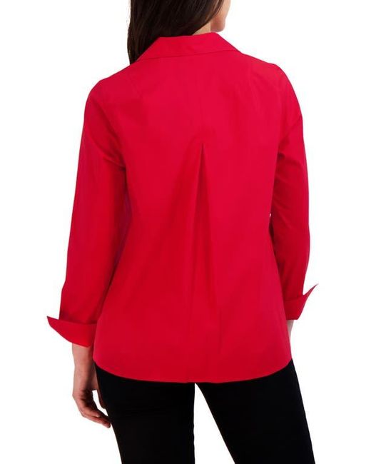 Foxcroft Red Agnes Split Cuff Popover Blouse