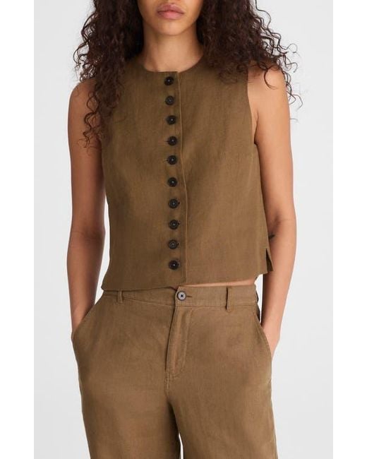 Madewell Brown Button Front Linen Shell Top