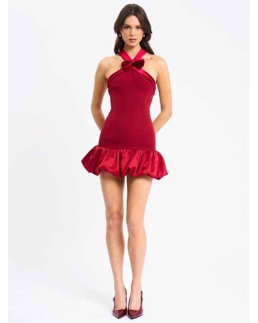 Miss Circle Red Barbra Cross Straps Bodycon Mini Dress With Bubble Hem