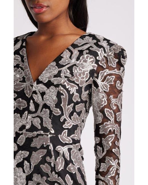 Dress the Population Black Kelsey Sequin Floral Long Sleeve Minidress