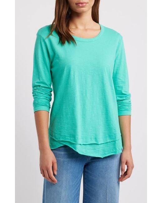 Apny Green Layered Hem Cotton Slub Top