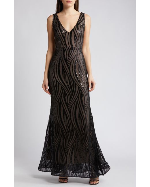 Morgan & Co. Black Sequin Swirl Mermaid Gown