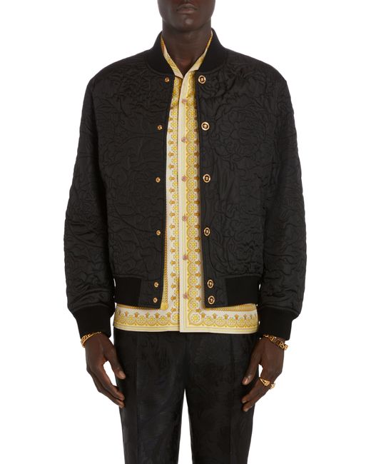 Versace Black Barocco Quilted Nylon Bomber Jacket for men