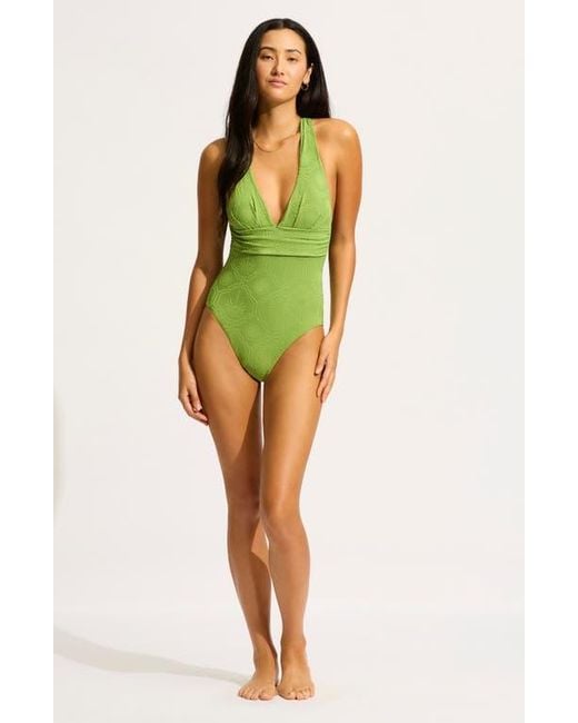 Seafolly Women's Green Cross Back One-Piece Swimsuit