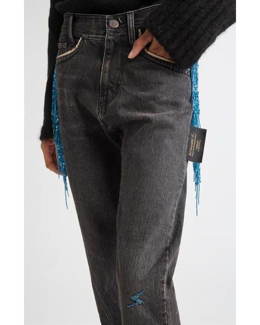 Undercover Beaded Fringe Trim Jeans in Black | Lyst