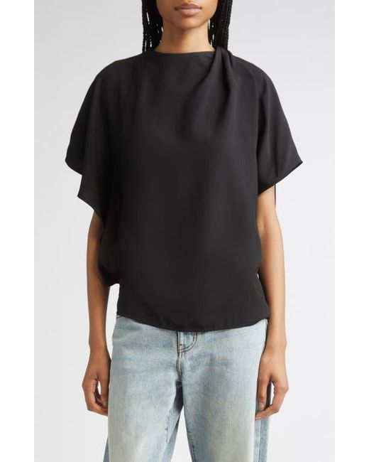 Proenza Schouler Black Etta Hammered Viscose Asymmetric Sleeve Top