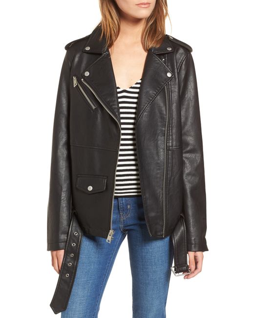 Women S Black Oversize Faux Leather Moto Jacket