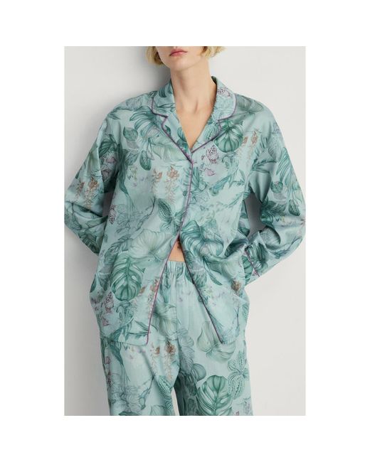 Mango Green Tropical Print Pajama Shirt