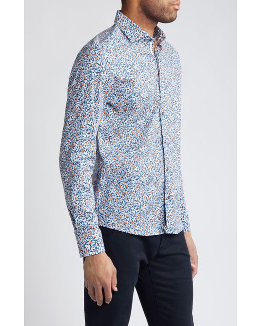 Stone Rose Blue Orange Tree Print Stretch Button-up Shirt for men