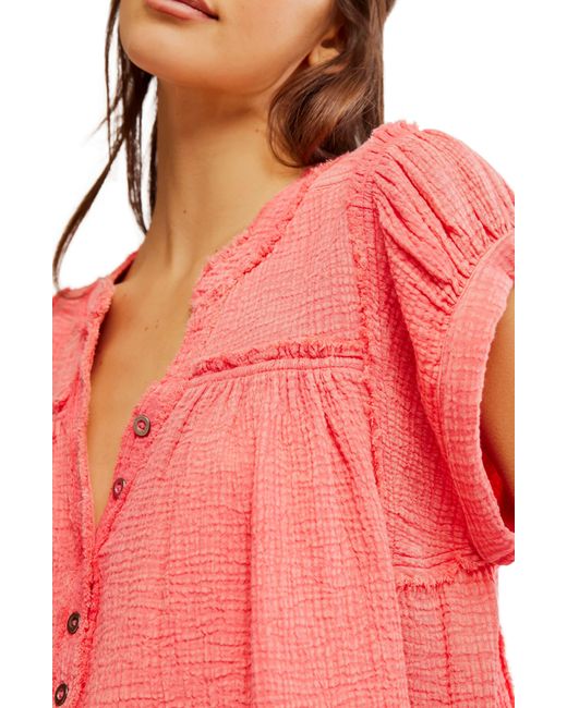Free People Red Horizons Double Cloth Top