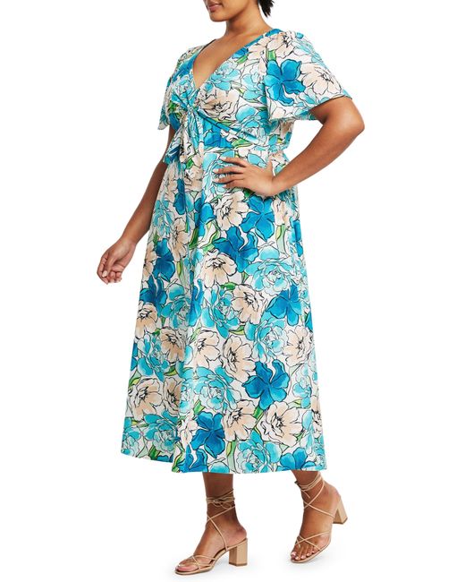 Estelle Blue Nadja Floral Cotton Midi Dress