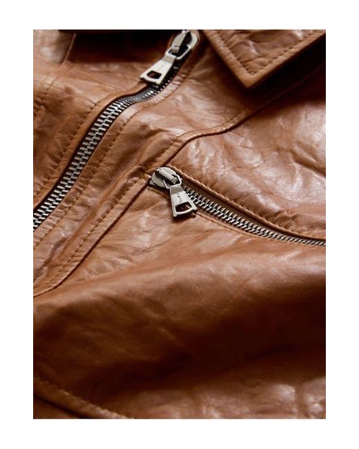 John Varvatos Brown Crinkled Leather Jacket for men