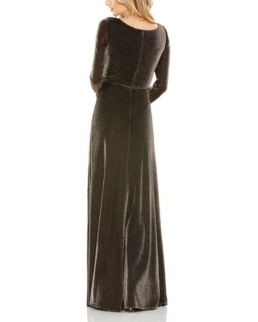 Mac Duggal Multicolor Long Sleeve Faux Wrap A Line Gown