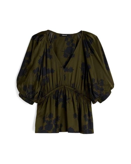Madewell Black Shirred Puff Sleeve Satin Top
