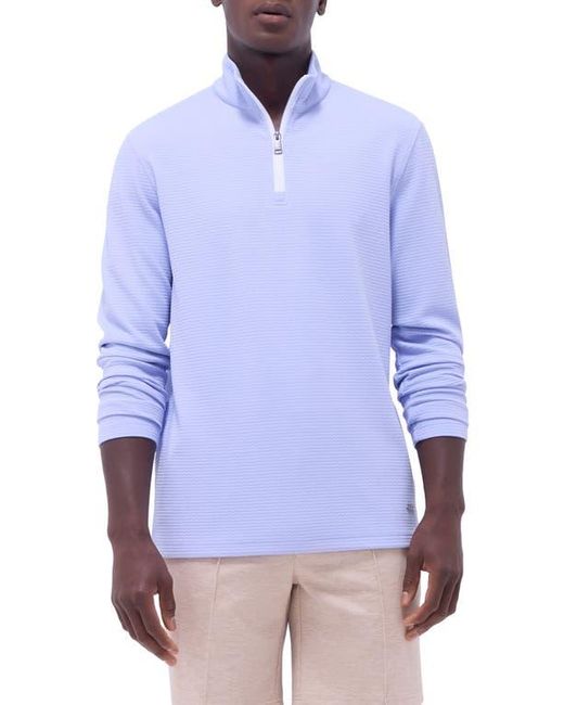 Bugatchi Blue Waffle Knit Quarter Zip Performance Pullover for men