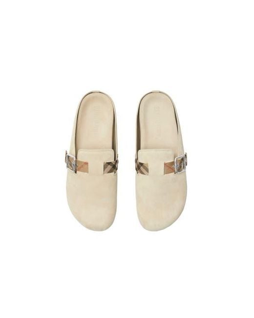 Burberry White Check Denim Urchin Clogs for men