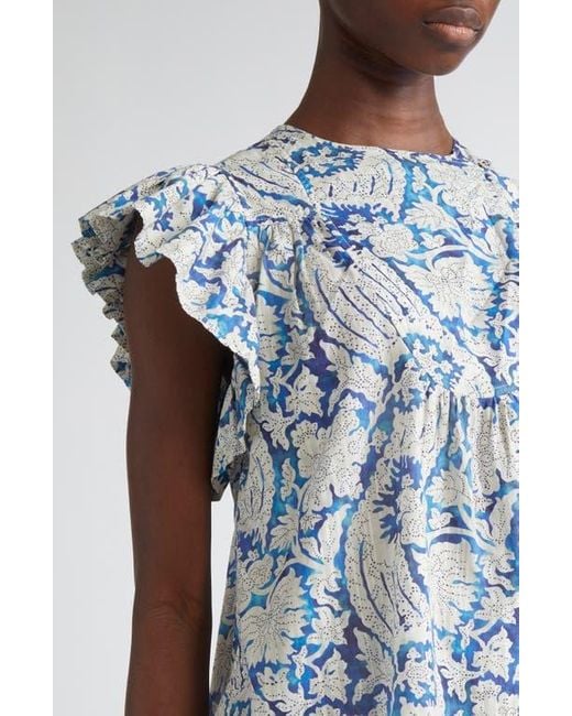 Ulla Johnson Blue Sienna Flutter Sleeve Top