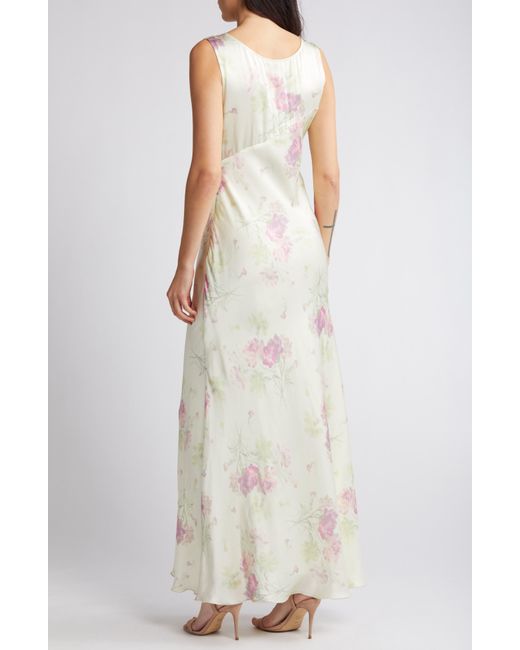 LoveShackFancy White Suniva Floral Print Sleeveless Silk Maxi Dress