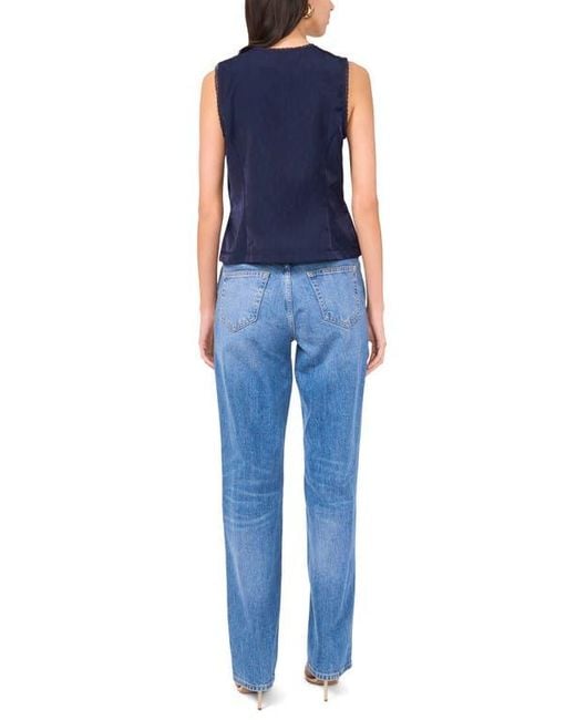 1.STATE Blue Tie Front Lace Trim Tank