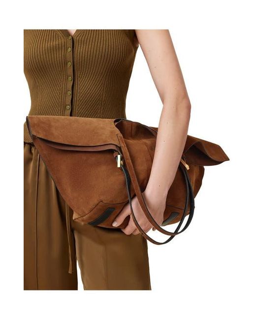AllSaints Brown Ara East West Suede Tote