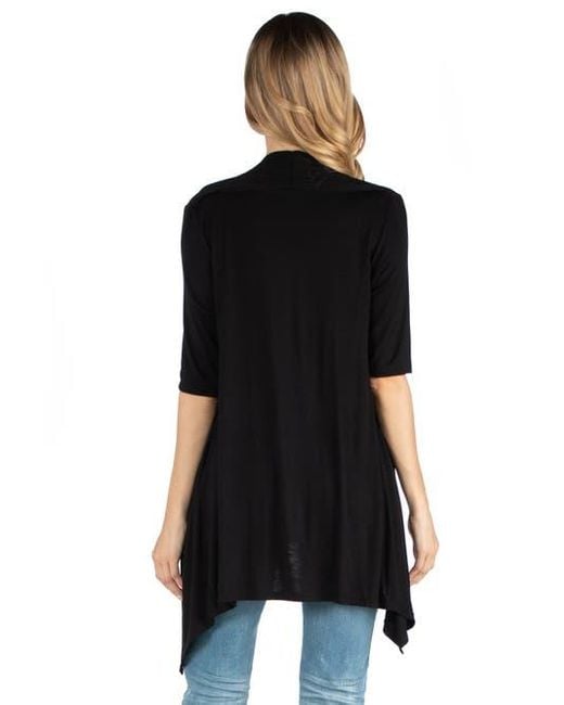 24seven Comfort Apparel Black Maternity Loose Fit Open Front Cardigan