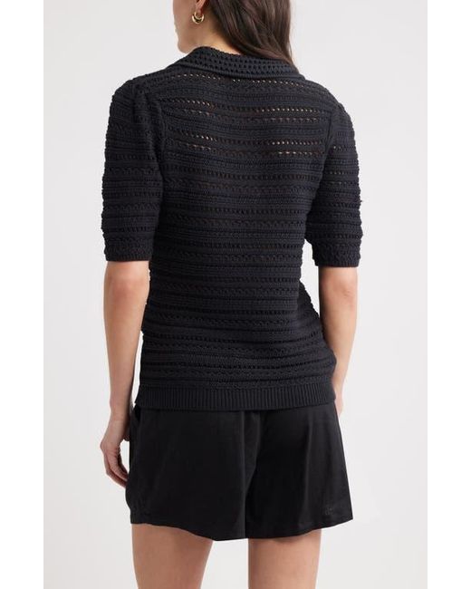 Caslon Black Mixed Stitch Polo Sweater