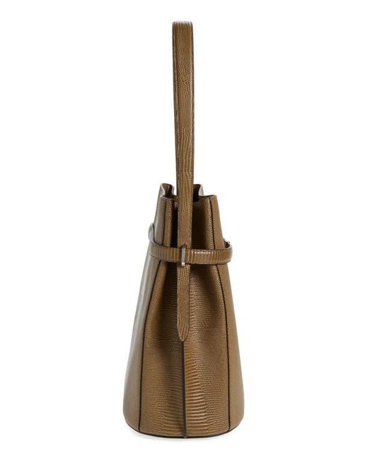 Totême  Brown Belted Lizard Embossed Leather Bucket Shoulder Bag