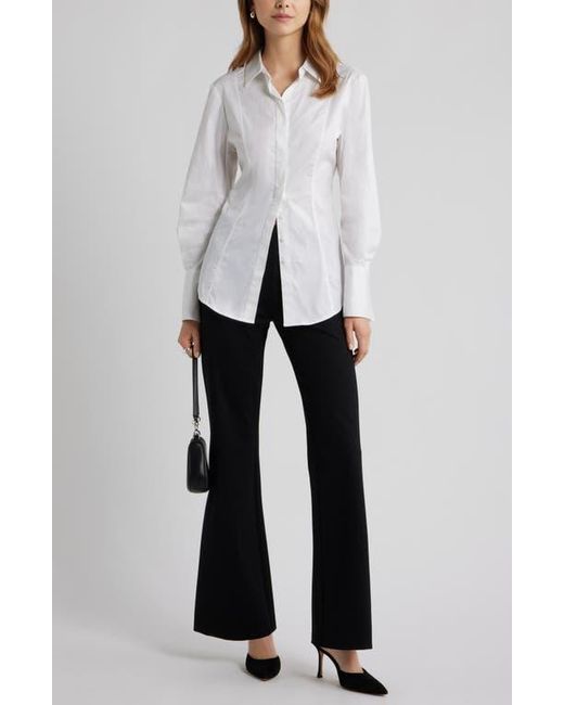 Open Edit Gray Seam Detail Split Back Stretch Cotton Poplin Shirt