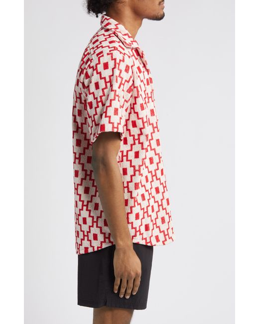 Oas Red Machu Terry Cloth Camp Shirt for men