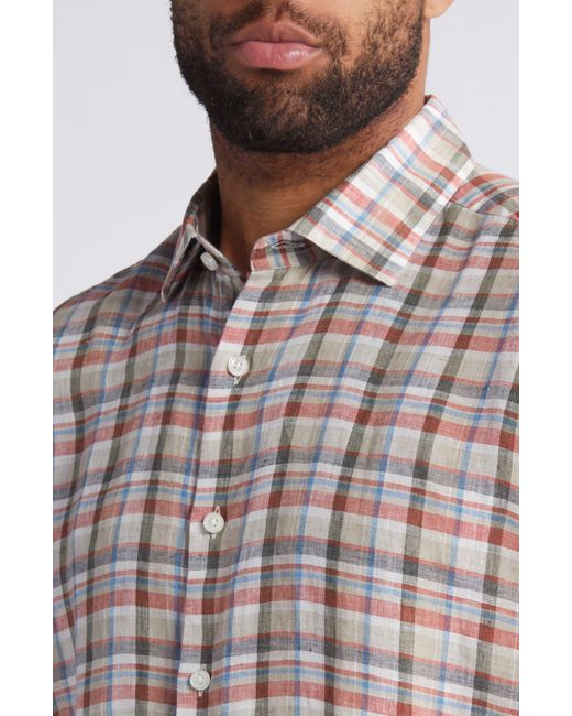 Scott Barber White Plaid Linen Twill Button-up Shirt for men
