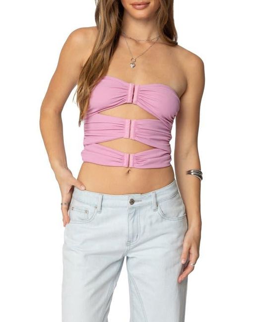 Edikted Red Ariella Cutout Strapless Crop Top