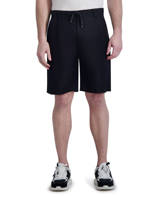 Karl Lagerfeld Black Linen & Cotton Drawstring Shorts for men