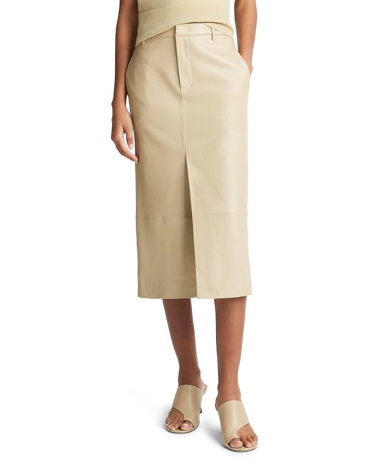 Vince Natural Straight Fit Leather Midi Skirt